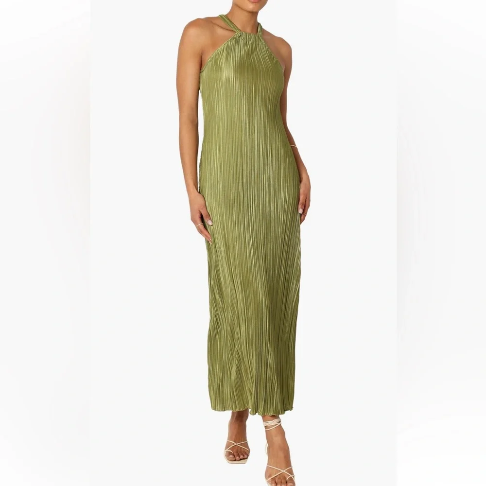 Melody Plisse Halter Maxi Dress - Olive - Picture 1 of 2